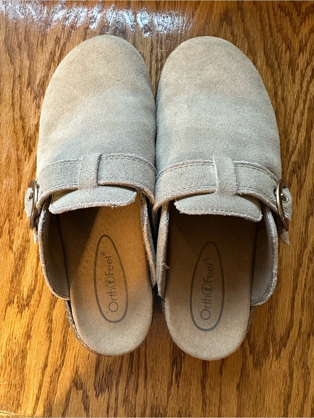 OrthoFeet Casey Suede Slip-On Clogs in Taupe